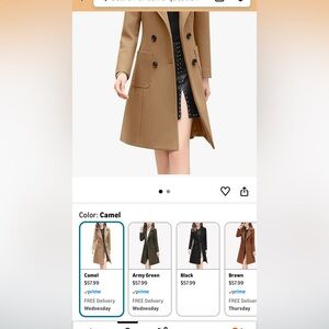 chouyatou Women Elegant Notched Collar Double Breasted Wool Blend Over Coat